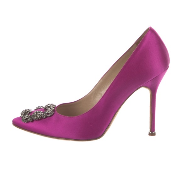 MANOLO BLAHNIK Hangisi 90 embellished satin pumps in fuchsia size 39.5 - Picture 5 of 10